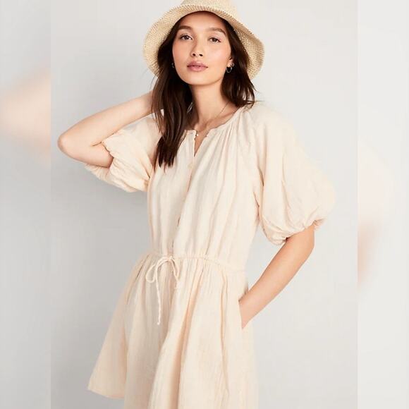 Old Navy Waist-Defined Puff-Sleeve Mini Dress Large NWT - Picture 4 of 9